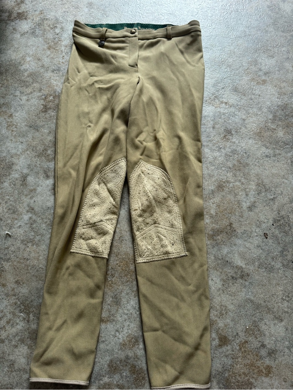 Beige ribbed knee patch breeches equestrian